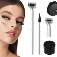 Cxqbsmy 2-in-1 Eyeliner Lower Eyelash Stamp Kit, Sweat-Proof, Non-Smudgeable, Reusable Quick Eye Makeup Tool with Ink, Liquid Eyeliner Stamp Waterproof One-Shot Molding for Makeup Beginners (Black)
