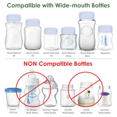 Maymom Solid Lids Aka Travel Caps w/Sealing Ring for Avent Wide Mouth Bottle; Cap Replace Avent Natural Bottle Screw Ring n Sealing Disc; Fit Avent Anti-Colic Polypropylene, Glass Bottle, Avent PP