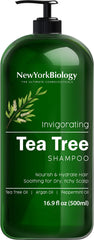 NEW YORK BIOLOGY THE ULTIMATE COSMECEUTICALS Tea Tree Shampoo – Deep Cleanser – Relief for Dandruff and Dry Itchy Scalp – Therapeutic Grade - Helps Promote Hair Growth – 16.9 fl Oz