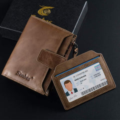 Senbos Wallet Mens, RFID Blocking Genuine Leather Wallet for Men with 18 Credit Card Slots, 2 Banknote Compartments, 1 Zipper Pocket and Removable ID Card Holder, Classic Vertical Wallet with Gift Box - Khaki