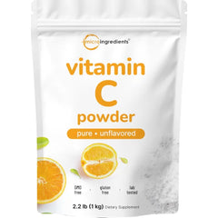 Micro Ingredients Vitamin C Powder, 2.2lbs (1kg) | Ascorbic Acid Supplement | Essential Vitamin for Women & Men | 1,000 Servings | Unflavored | Non-GMO, Filler Free, Gluten Free