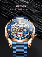 CURREN 8391 Top Luxury Brand Men's Casual Sports Watch Men's Watch, Waterproof Luminous Stainless Steel Men's Wrist Watch - BLUE