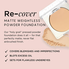 HALEYS Re-cover Matte Weightless Powder Foundation (2.15), Buildable, Medium to Full Coverage, Oil-Control, All-day Comfort Wear, Longwear, Nourishing, V + CF