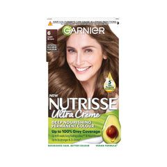 Garnier Nutrisse Permanent Hair Dye, Natural-looking, hair colour result, For All Hair Types, 6 Light Brown