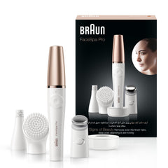 Braun FaceSpa Pro Beauty Set, Facial Epilator with Cleansing and Skin Toning System with 3 Extras, Cordless and Rechargeable, Gifts for Women, 911 3-in-1, White/Gold