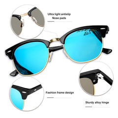 KANASTAL Polarized Horn Rimmed Sunglasses for Men and Women, Classic Half Frame Sun Glasses, Semi Rimless Shades for Womens 100% UV400 Protection Driving - Bright blue