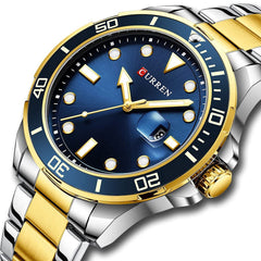 CURREN Men's Bracelet Watch, Analogue, Window with Dateer, Geometric Detail, Metallic Finish and Extendable, Contrast Colours, Azul, m, bracelet - Multicolor