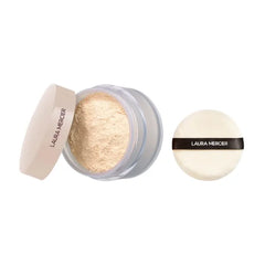 Laura Mercier Translucent Loose Talc-Free Setting Powder Ultra-Blur in Shade Translucent: Natural & Blurring Finish, Hyaluronic Acid Infused, For Very Fair to Medium Skin Tones + Velour Puff Bundle