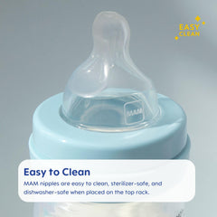 MAM Bottle Extra Slow Flow Size 0, for Newborn Babies and Older, SkinSoft Silicone for Baby Bottles, Fits All MAM Bottles, 4 Count (Pack of 1)