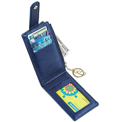Valentoria Slim RFID Blocking Card Holder Small Pocket Wallet Keychian Zipper Coin Purse Mini Cash & Coin & Cards Case for Women Men, ZZ1-A-Lichee Leather-Dark Blue