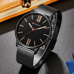 CURREN Mens Watches, Fashion Simple Minimalist Waterproof Quartz Analog Watch Designer Luxury Business Classic Wrist Watch Gold Band, Black, Black, Analog Watch