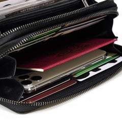LUUFAN Men's Genuine Leather Long Wallet Chain Wallet Card holder Wallet with Coin Pocket - Black