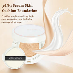 Witch’s Pouch Korean Serum Skin Cushion Foundation, Flawless Coverage Korean Foundation Makeup, Long-Lasting & Moisturizing Foundation Cushion, UV Protection Korean Makeup Products (21 Light Beige)