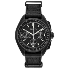Bulova Men's Archive Series Lunar Pilot 6-Hand Chronograph Precisionist Black Ion-Plated Stainless Steel, Black NATO Strap and Sapphire Crystal Style: 98A186, Black, Chronograph - Black