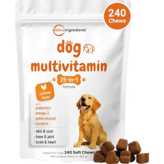 Micro Ingredients 25-in-1 Dog Multivitamin, 240 Soft Chews | Daily Essential Dog Vitamins and Supplements for Immune, Skin, Coat, Joints & Digestion Health