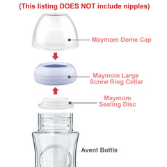 Maymom (Cap Set) - Dome Caps, Screw Rings, Sealing Discs Suitable for Philips Avent Natural Bottles, Avent PP Bottles or Natural; No Nipple Included. Convert Avent Classic Bottle Into Natural