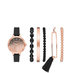 Skechers Women's Watch and Stackable Bracelet Gift Set - Rose Gold/Black Bracelet Set