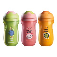 Tommee Tippee Insulated Sippee Cup, Water Bottle for Toddlers, Spill-Proof | 9oz, 12m+, 3 Pack (Pink, Green & Orange)