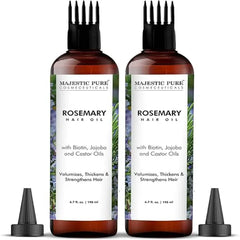 Majestic Pure 100% Pure Oil with Biotin for Hair Care, Strengthening, Nourishing and Volumising Formula with Jojoba Oil and Castor Oil - GMO Free Verified (6.7 Fl Oz (Pack of 2), Rosemary)