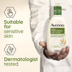 Aveeno Daily Moisturising Body Lotion, With Soothing Oats & Rich Emollients, Suitable For Sensitive Skin, Nourishes and Protects Skin, Fragrance Free, 500ml