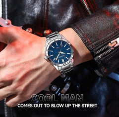 CURREN New Model CURREN Brand Light Up Dial Male Watch Simple 43mm Big Dial Stainless Steel Strap Waterproof 3ATM Men's Clock 8452 - SILVER BLUE