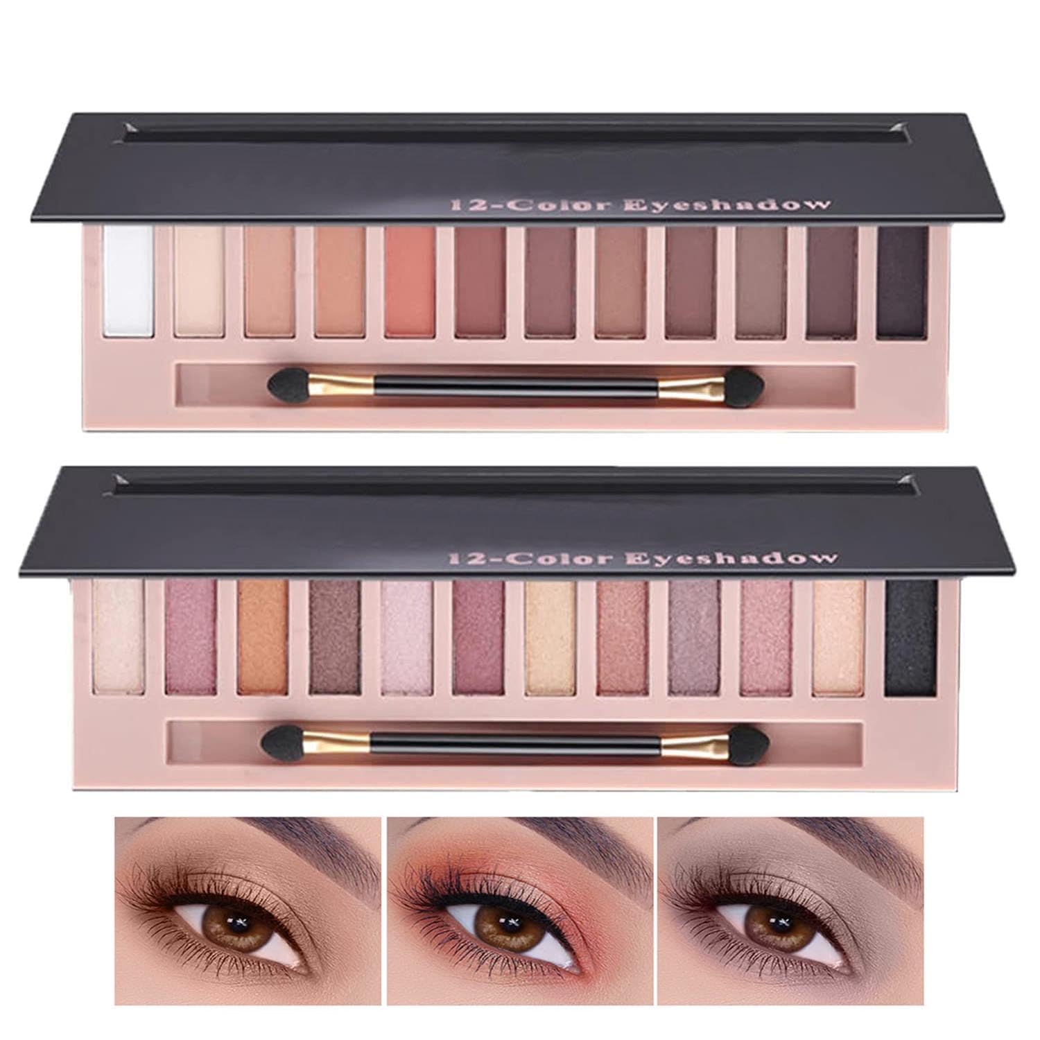 QIAOYAN 12 Color Eyeshadow Palette – Matte & Shimmer – Pressed Powder With Brush – Long Lasting – Unscented – 0.36 Oz