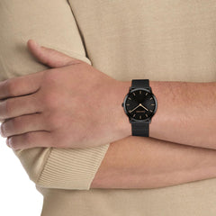 CALVIN KLEIN UNISEX'S BLACK DIAL IONIC PLATED BLACK STEEL BRACELET WATCH - 25300002
