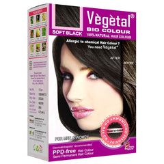 Vegetal Bio Hair Colour - Soft Black 150g Achieve Natural, Ammonia-Free Hair Color PPD-Free, 100% Herbal Certified Organic for Men and Women UV Protection and Luster Maintenance Complete Kit