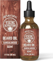 Viking Revolution Beard Oil Conditioner, All Natural Sandalwood Scent with Argan & Jojoba Oils - Softens & Strengthens Beards and Mustaches for Men, Sandalwood - 30ml