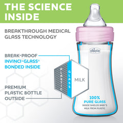 Chicco Duo Newborn Hybrid Baby Bottle Starter Gift Set with Invinci-Glass Inside/Plastic Outside - Pink