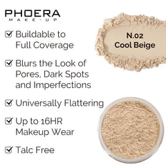 PHOERA Foundation, PHOERA Contour Palette,Shades with Highlighter & Bronzer & Blush,Up to 24 Hour Fresh Wear,PHOERA Concealer Primer Powder (102+103+ #001 Contour/Nude+Warm peach+#001)