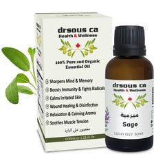 Drsous Ca Organic Clary Sage Essential Oil 30ml | 100% Pure Cold Pressed Sage Therapeutic Grade Aroma Oil for Acne Treatment and Refreshing Clear Breathing | Made in Palestine