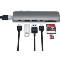 Satechi USB C Hub Adapter, USBC Dongle 7 in 1, USB-C with 4K HDMI, 87W PD Charging, USBC Data, 2 USB-A Data, Micro/SD Card Readers, for MacBook Air/Pro/Neo - Space Gray