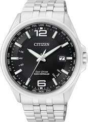 Citizen Mens Analogue Eco-Drive Watch with Stainless Steel Band, Black/Silver, Bracelet