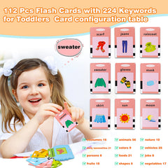 Talking Flash Cards Learning Toys for Toddlers 1-6 Year Old,British English, 224 Words, Audible Educational Toys, Preschool Learning Resource Electronic Interactive Toy Birthday Gifts for Kids-Blue