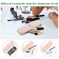 Frimon Makeup Brush Holder Travel - Silicon Cosmetic bag with Binding Strap for Makeup Tools Organizer, Pink, large, Silicone