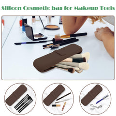 Frimon Makeup Bag Small Silicon Cosmetic Bag Travel Makeup Brush Holder Organizer Aesthetic with Binding Strap Accessories Storage Bag for Women,Christmas