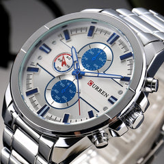 CURREN Original Men's Sports Waterproof Stainless steel band quartz Wrist Watch 8274 - silver