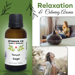 Drsous Ca Organic Clary Sage Essential Oil 30ml | 100% Pure Cold Pressed Sage Therapeutic Grade Aroma Oil for Acne Treatment and Refreshing Clear Breathing | Made in Palestine