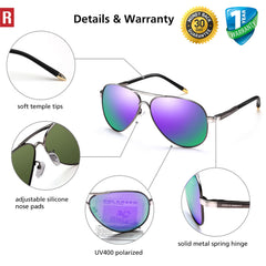 ROCKNIGHT Polarized Aviator Sunglasses for Men Women Metal Flat Top Sunglasses lightweight Driving UV400 Outdoor 58mm