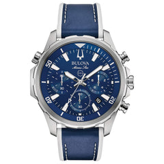 Bulova Men's Marine Star 'Series B' Chronograph Quartz Watch, Rotating Dial, 100M Water Resistant, 43mm - Blue Strap/ Stainless