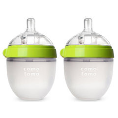 Comotomo Natural Feel Baby Bottle, Soft & Squeezy, Easy To Clean, Dual Anti-Colic Vent Bottle For Baby, Infants And Newborn 150ml, Green (Pack Of 2)