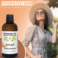 Drsous Ca Organic Sweet Almond Oil 100ml | Cold Pressed Carrier Oil for Body Massage, Glowing Skin, Hair care | Gentle for Babies, Rich in Vitamin E and Antioxidants | Made in Palestine