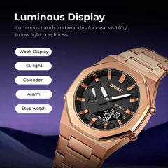 SKMEI Men Watch Dual-Display Electronic Watch with Luminous 50m Waterproof Watch Fashion multifunctional Sports Watch for Men- 1816 - Rose Gold Black