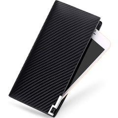 JEEBURYEE Men's Vintage Genuine Leather Long Bifold Wallet RFID Blocking Card Holder, Carbon Fiber Black, L
