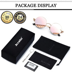 Joopin Steampunk Round Sunglasses - Metal Frame, 100% UV Protection (B06-Pink Retro)