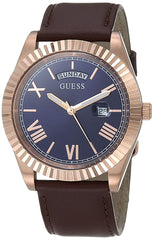 guess 42mm stainless steel day-date watch with coin edge bezel, brown/rose gold-tone, ns