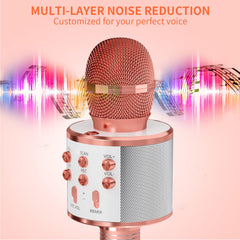 Kids Microphone for Singing, Wireless Bluetooth Karaoke Microphone for Adults, Portable Handheld Karaoke Machine, Toys for Boys and Girls Gift for Birthday Party (Rose Gold)