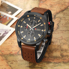 CURREN Original Brand Men's Sports Waterproof Leather Strap Wrist Watch 8250 Brown Black