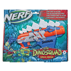 Nerf Dinosquad Stegosmash Dart Blaster, 4 Dart Storage, Pull Back Priming Handle, 5 Official Nerf Darts, Dinosaur Design, StegosaurUS Spikes, Multicolour, 5010993800186